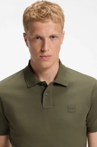Stretch-cotton slim-fit polo shirt with logo patch