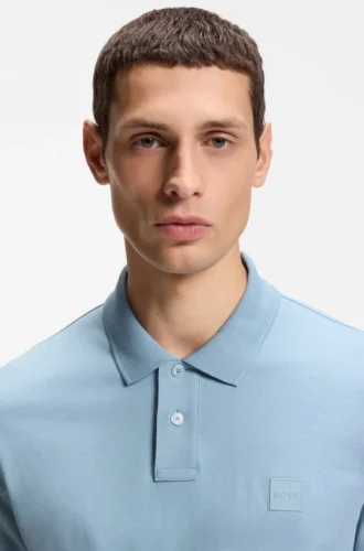 Stretch-cotton slim-fit polo shirt with logo patch