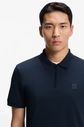 Stretch-cotton slim-fit polo shirt with logo patch Stretch-cotton slim-fit polo shirt with logo patch