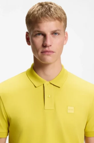 Stretch-cotton slim-fit polo shirt with logo patch