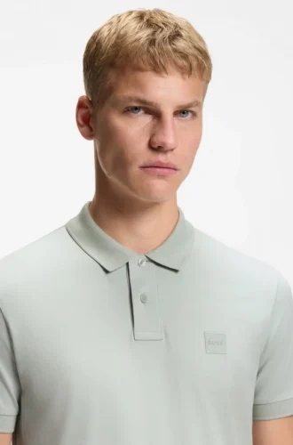 Stretch-cotton slim-fit polo shirt with logo patch