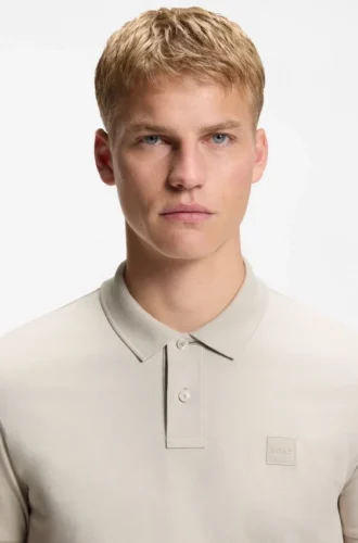 Stretch-cotton slim-fit polo shirt with logo patch