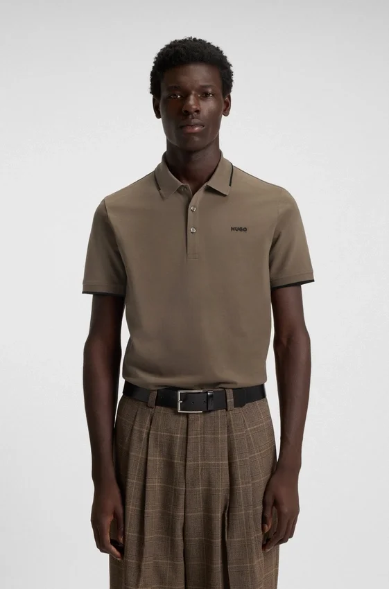 Stretch-cotton slim-fit polo shirt with printed logo Stretch-cotton slim-fit polo shirt with printed logo