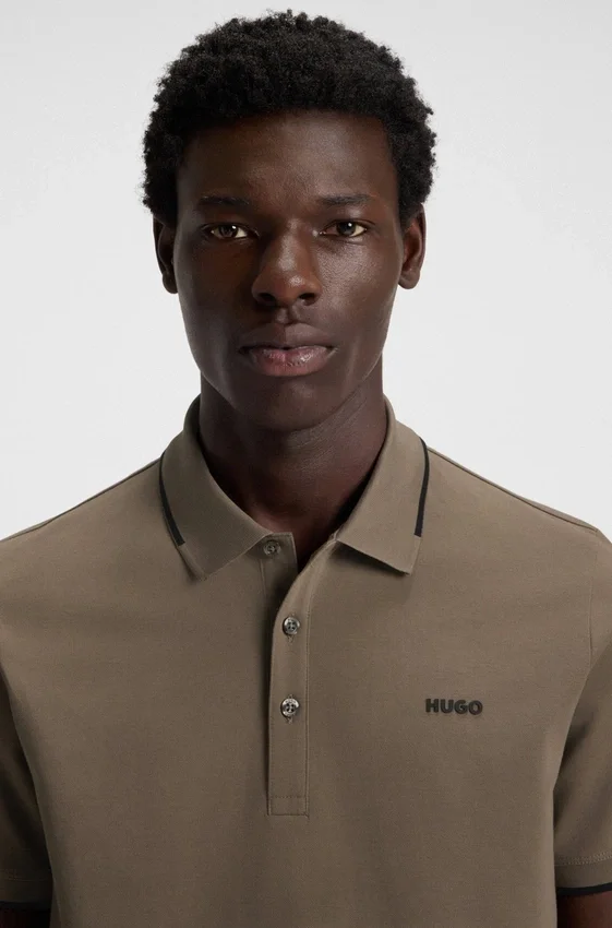 Stretch-cotton slim-fit polo shirt with printed logo Stretch-cotton slim-fit polo shirt with printed logo