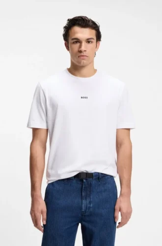 Stretch-cotton T-shirt with contrast logo