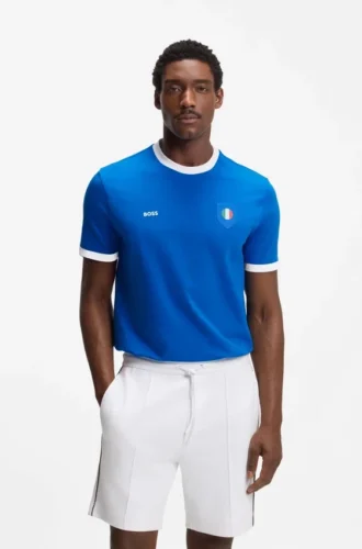 Stretch-cotton T-shirt with country flag and logo