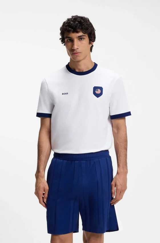 Stretch-cotton T-shirt with country flag and logo Stretch-cotton T-shirt with country flag and logo