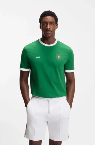 Stretch-cotton T-shirt with country flag and logo