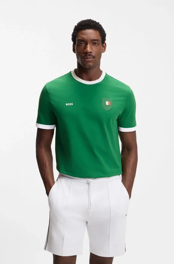 Stretch-cotton T-shirt with country flag and logo Stretch-cotton T-shirt with country flag and logo