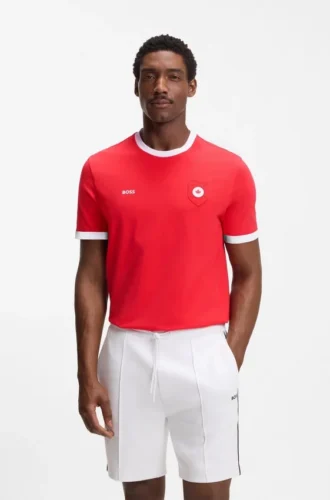 Stretch-cotton T-shirt with country flag and logo