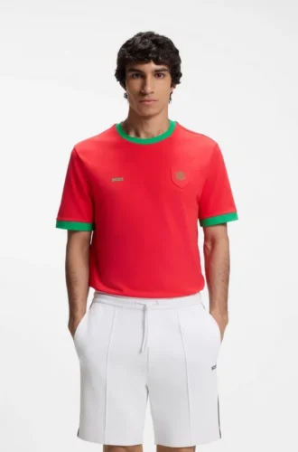 Stretch-cotton T-shirt with country flag and logo