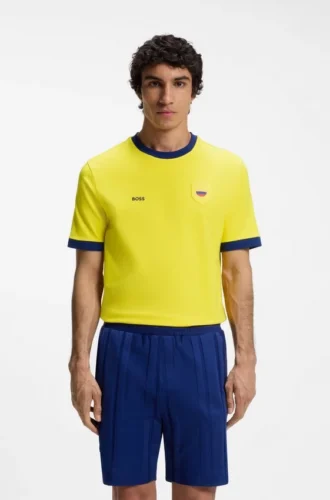Stretch-cotton T-shirt with country flag and logo
