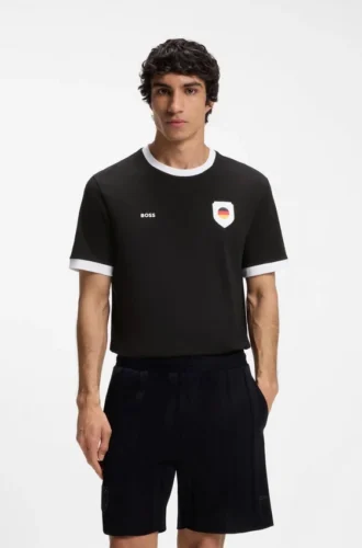 Stretch-cotton T-shirt with country flag and logo
