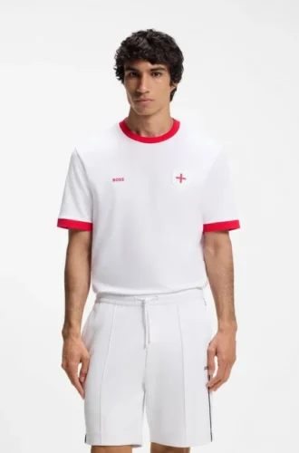 Stretch-cotton T-shirt with country flag and logo