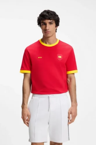 Stretch-cotton T-shirt with country flag and logo
