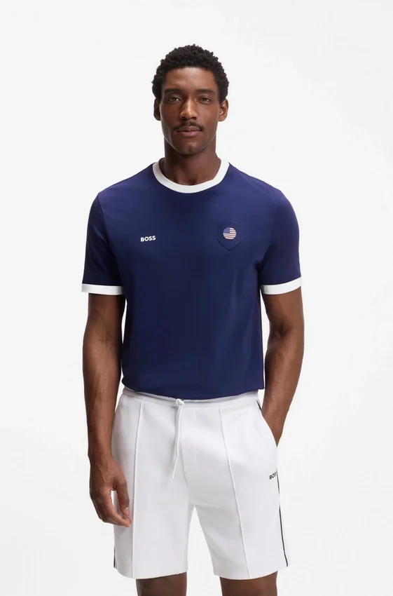 Stretch-cotton T-shirt with country flag and logo Stretch-cotton T-shirt with country flag and logo