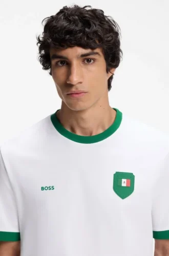 Stretch-cotton T-shirt with country flag and logo