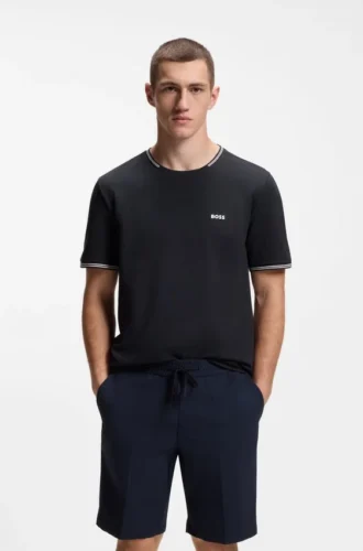 Stretch-cotton T-shirt with stripes and logo