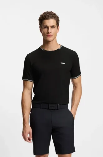 Stretch-cotton T-shirt with stripes and logo