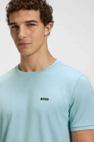 Stretch-cotton T-shirt with stripes and logo