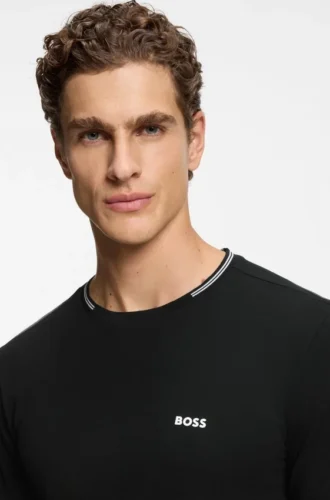 Stretch-cotton T-shirt with stripes and logo