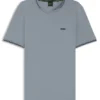 Stretch-cotton T-shirt with stripes and logo