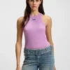 Stretch-cotton tank top with blue logo label