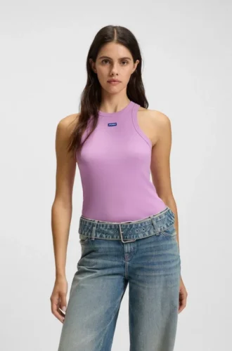Stretch-cotton tank top with blue logo label