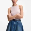 Stretch-cotton tank top with blue logo label