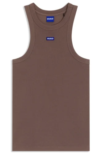 Stretch-cotton tank top with blue logo label