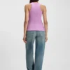 Stretch-cotton tank top with blue logo label