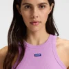 Stretch-cotton tank top with blue logo label