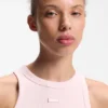 Stretch-cotton tank top with blue logo label