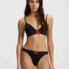 Stretch-cotton thong with red logo
