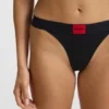 Stretch-cotton thong with red logo