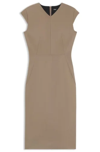 Stretch-fabric dress with cap sleeves