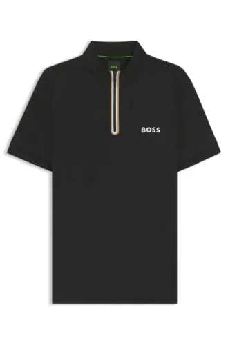 Stretch-mesh slim-fit polo shirt with zip neck