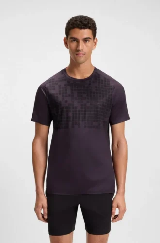 Stretch-mesh slim-fit T-shirt with all-over print