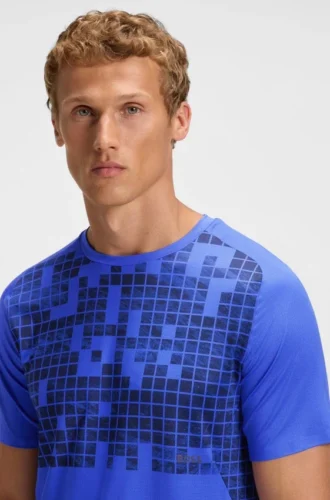 Stretch-mesh slim-fit T-shirt with all-over print