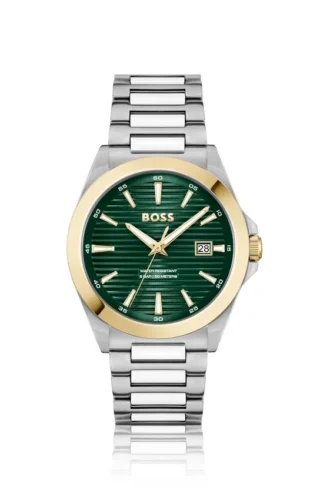 STRIKE Gold- and silver-tone watch with green grooved dial