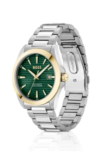 STRIKE Gold- and silver-tone watch with green grooved dial