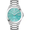 STRIKE Silver-tone watch with grooved turquoise dial