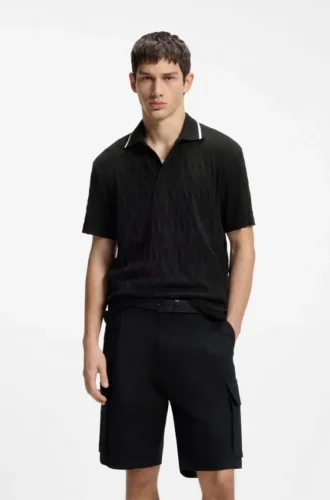 Stripe-collar polo shirt in cotton jacquard