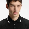 Stripe-collar polo shirt in cotton jacquard