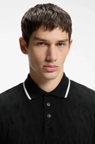 Stripe-collar polo shirt in cotton jacquard