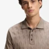 Stripe-collar polo shirt in cotton jacquard