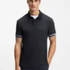 Stripe-cuff polo shirt in interlock cotton Stripe-cuff polo shirt in interlock cotton