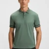 Stripe-cuff polo shirt in interlock cotton Stripe-cuff polo shirt in interlock cotton