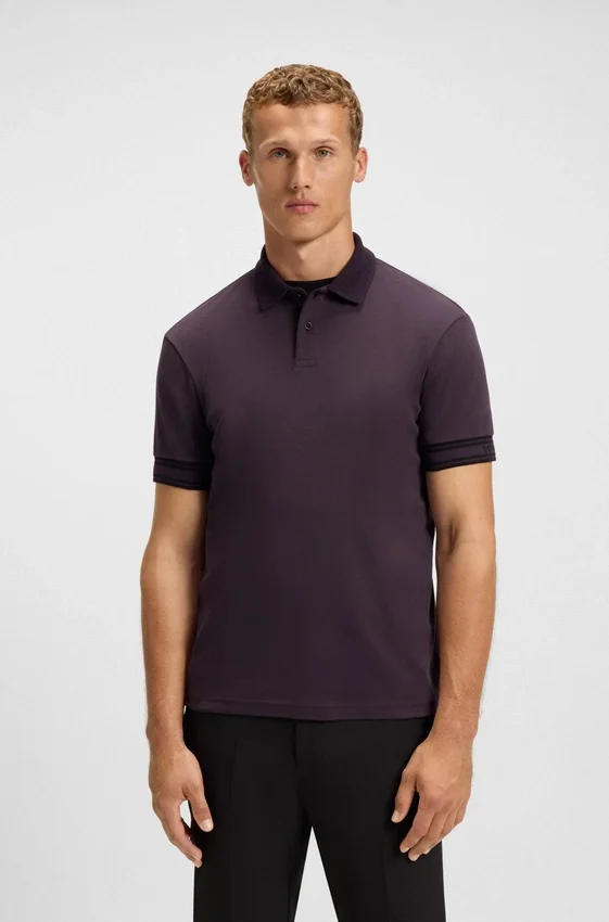 Stripe-cuff polo shirt in interlock cotton Stripe-cuff polo shirt in interlock cotton