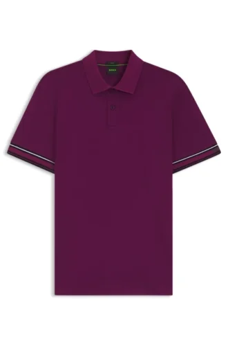 Stripe-cuff polo shirt in interlock cotton